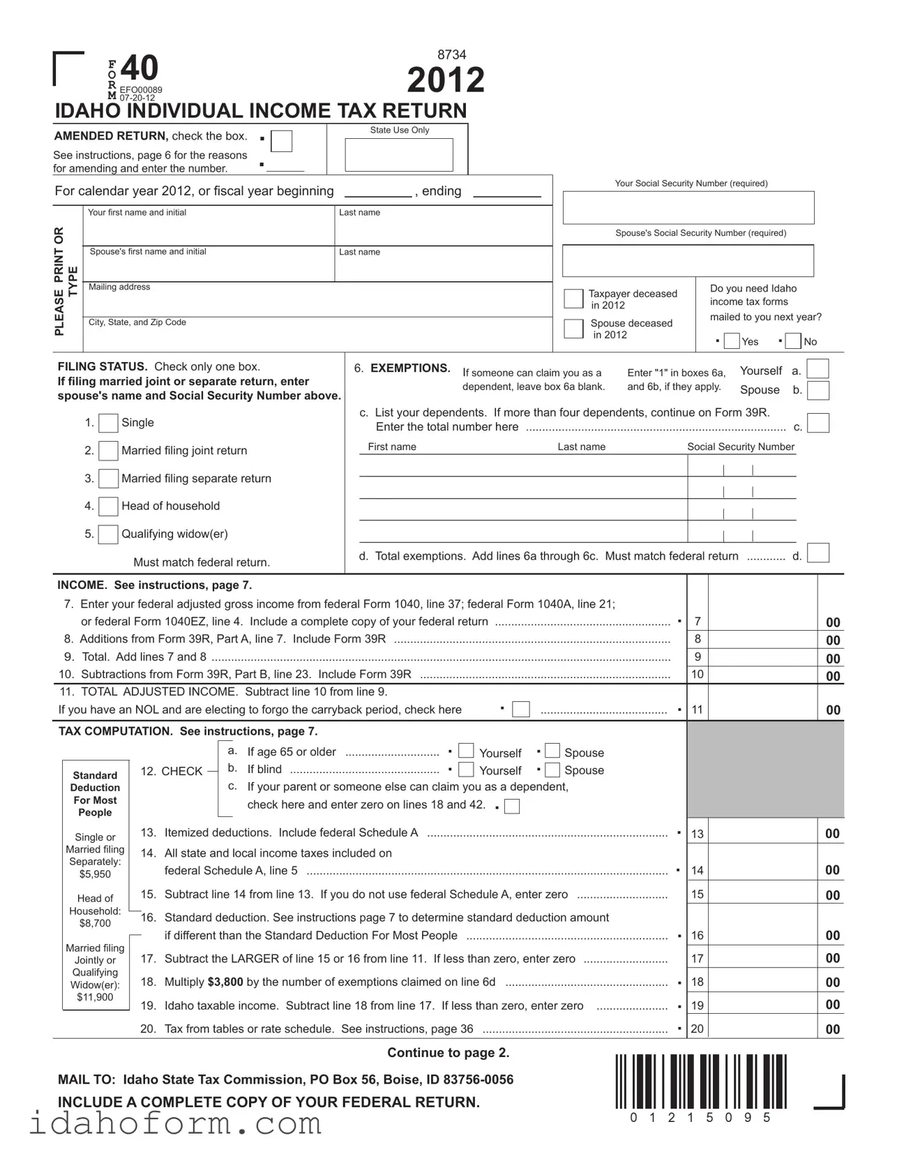 Fillable 40 Idaho Template