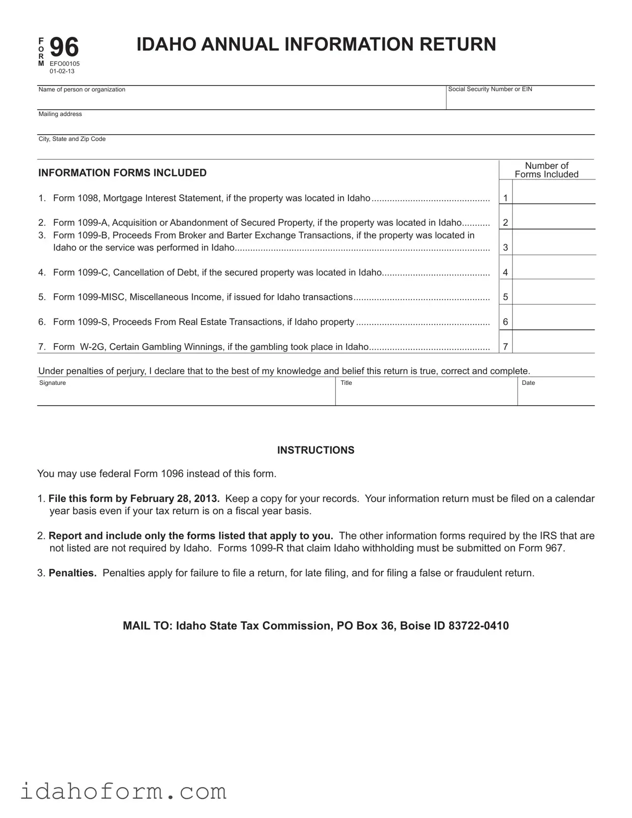Fillable 96 Idaho Template