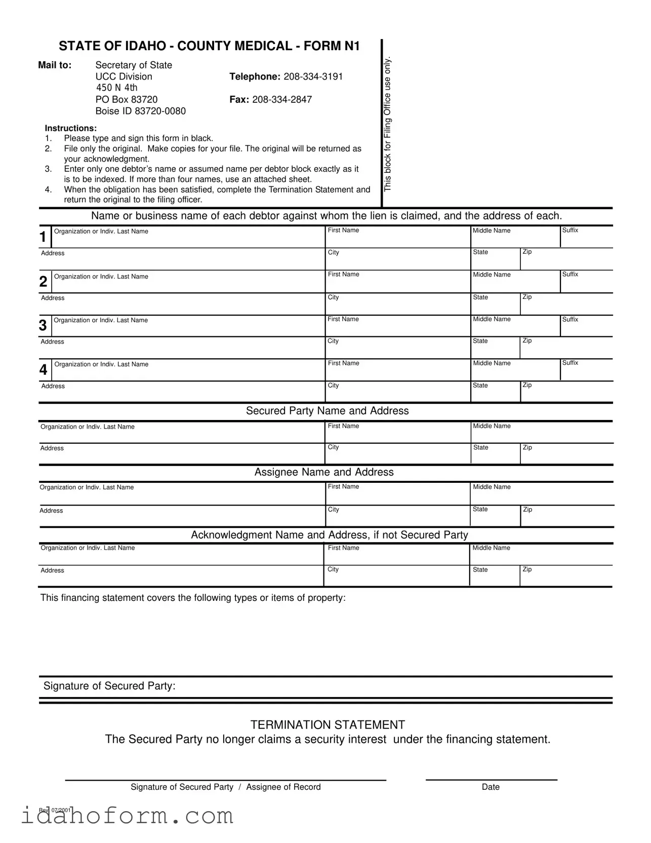 Fillable Idaho N1 Template