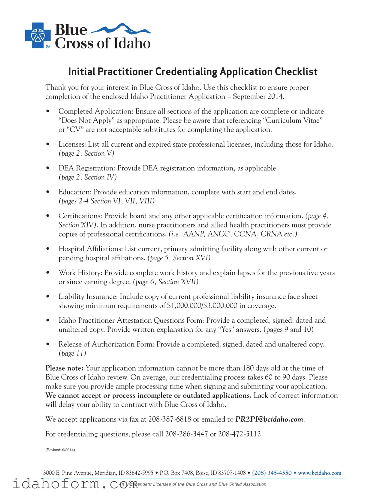 Fillable Idaho Practitioner Application Template