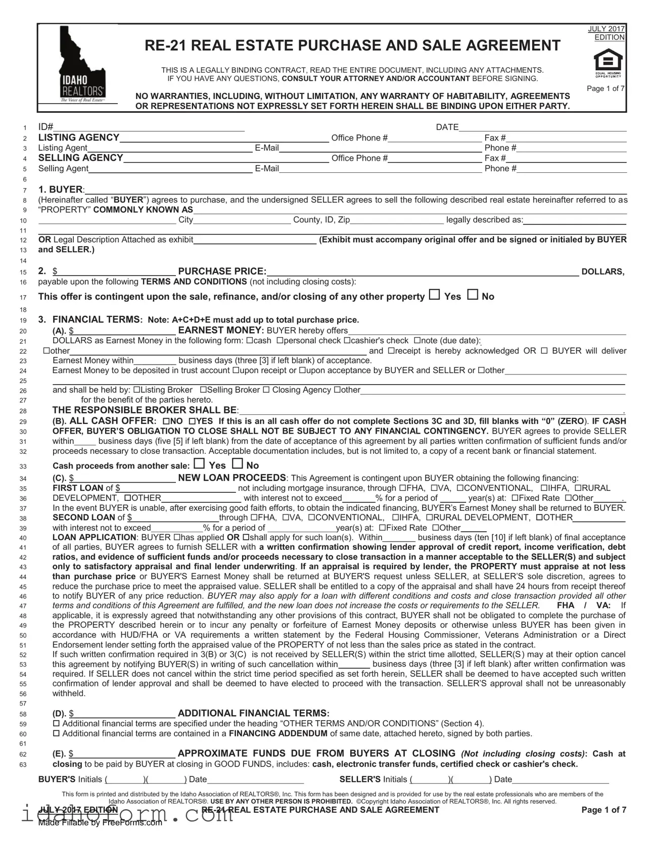 Fillable Idaho Re 21 Template