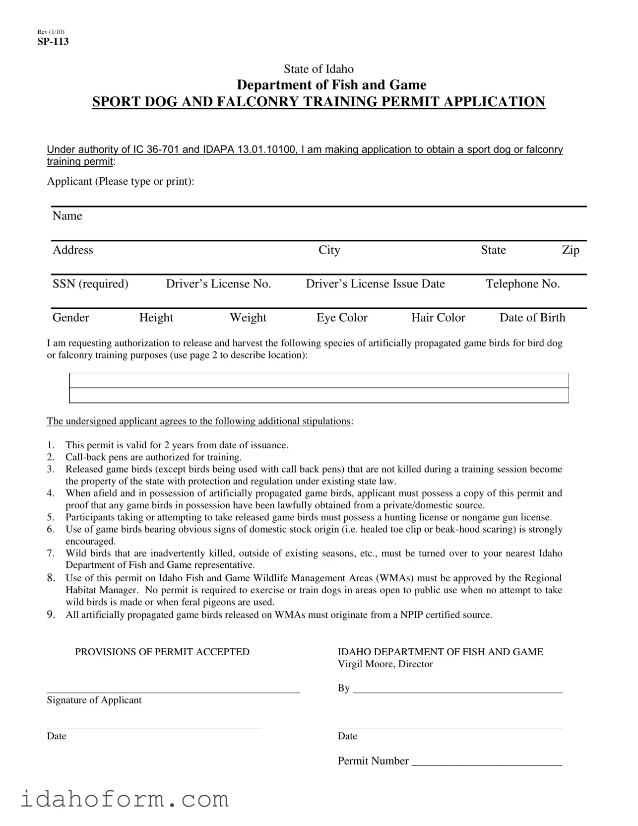 Fillable Idaho Sp 113 Template