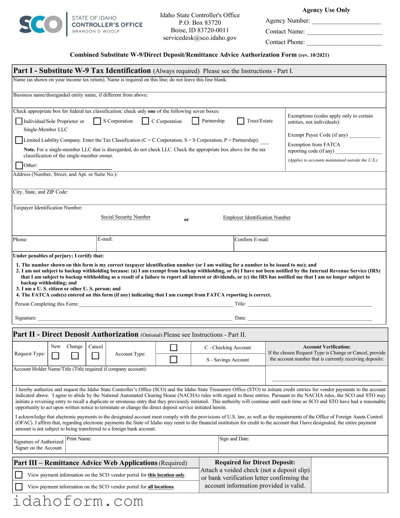 Fillable Idaho W 9 Template