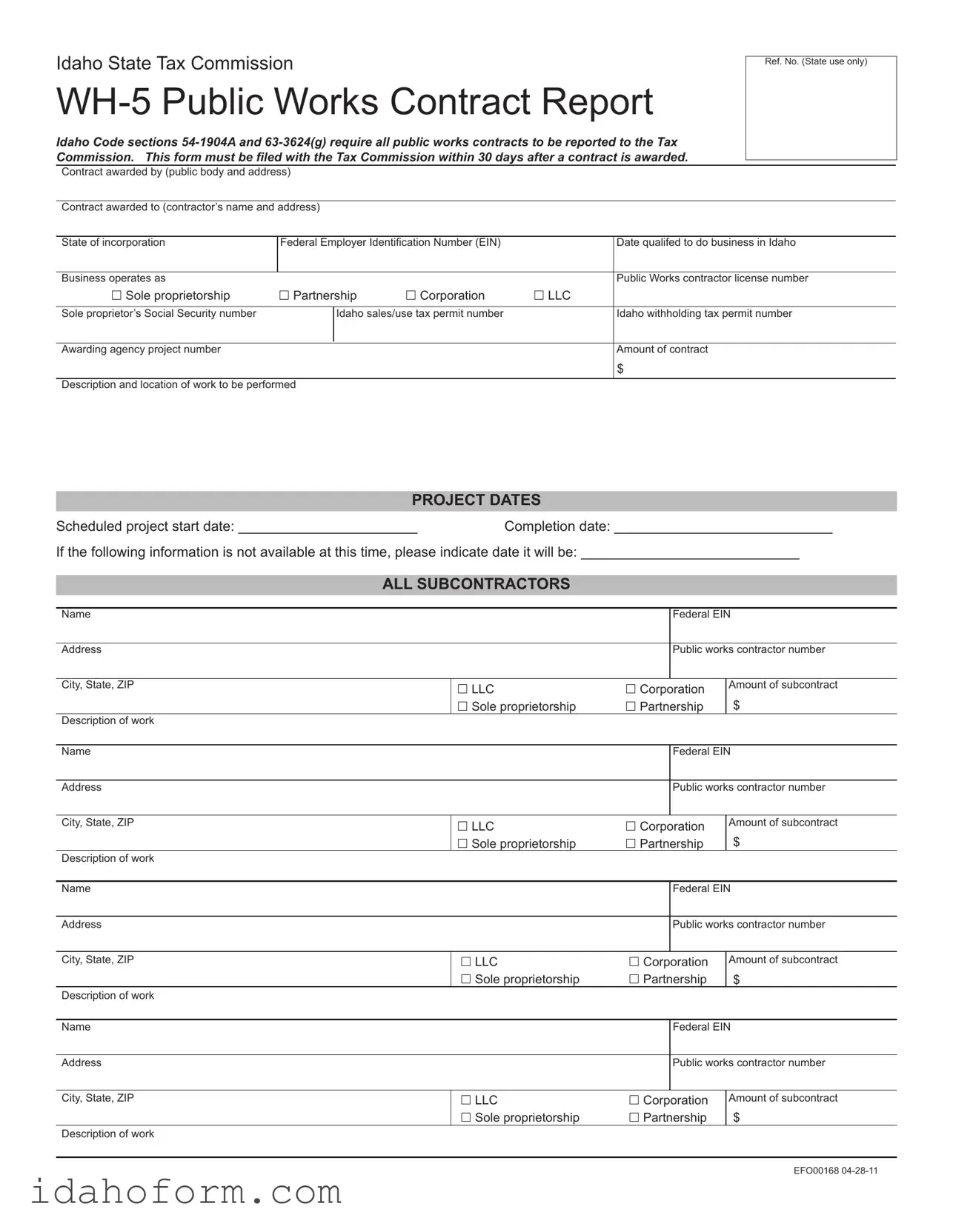 Fillable Idaho Wh 5 Template