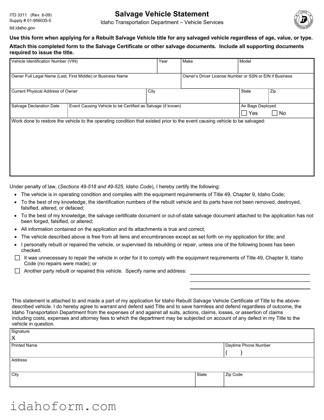 Fillable Itd 3311 Template