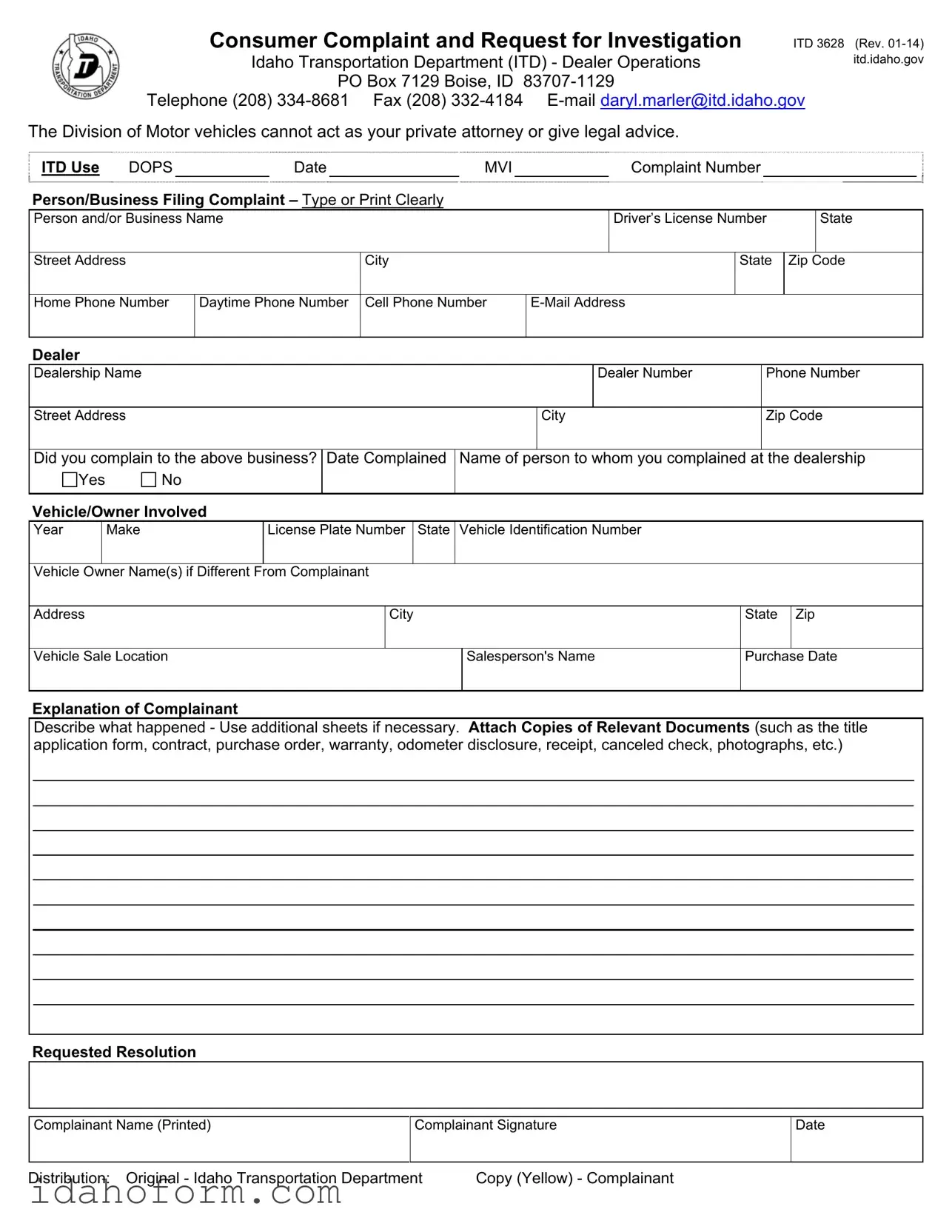 Fillable Itd 3628 Template