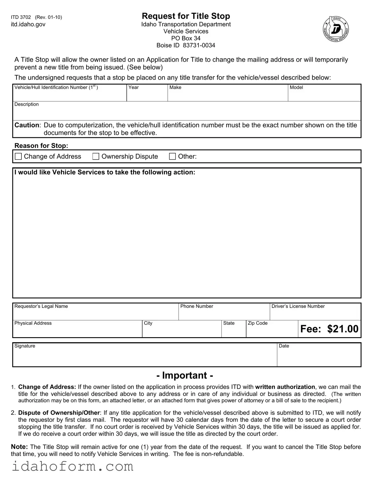 Fillable Itd 3702 Template