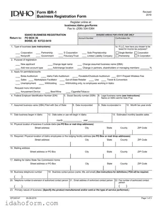 Fillable Idaho Business Registration Template