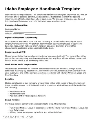 Printable  Employee Handbook Form for Idaho