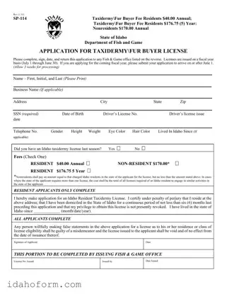Fillable Idaho Sp 114 Template